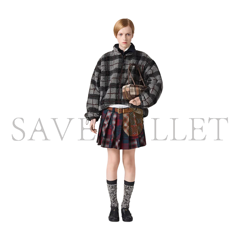 MIU MIU CHECKED TEDDY ZIPPER JACKET MJL042 MIU MIU CHECKED TEDDY ZIPPER JACKET MJL042